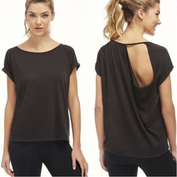 Fabletics black Whitney open shoulder back short sleeve shirt woman's size XS - Picture 1 of 8